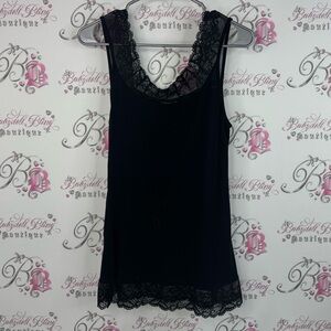 Cream tank top Lacie classic comfy stretchy Black Lace Trim Chemise